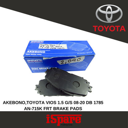 AKEBONO,TOYOTA VIOS 1.5 03-21 RR BRAKE PADS