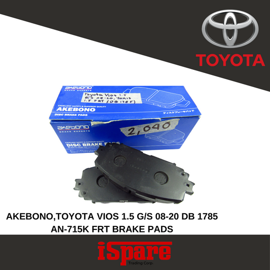 AKEBONO,TOYOTA VIOS 1.5 03-21 RR BRAKE PADS