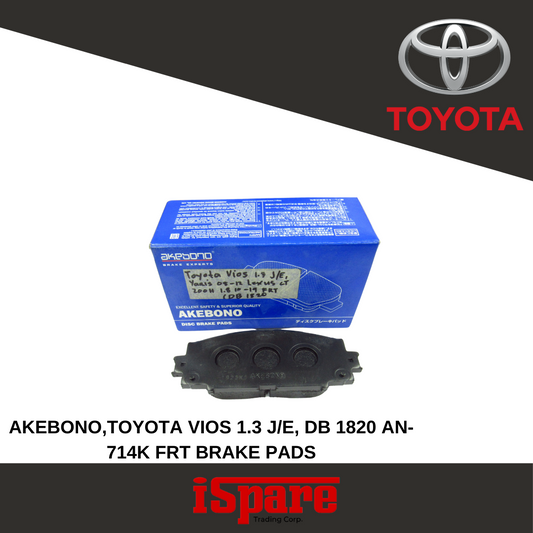 AKEBONO, TOYOTA VIOS 1.3 J E, 08-12, FRT BRAKE PADS