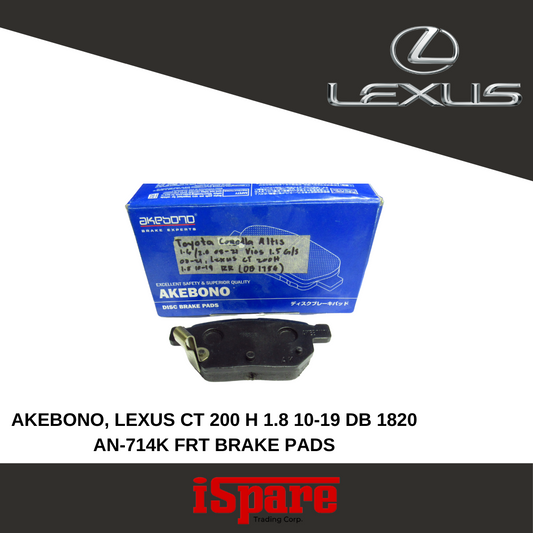 AKEBONO,TOYOTA LEXUS CT 200 H 1.8 10-19 FRT BRAKE PADS