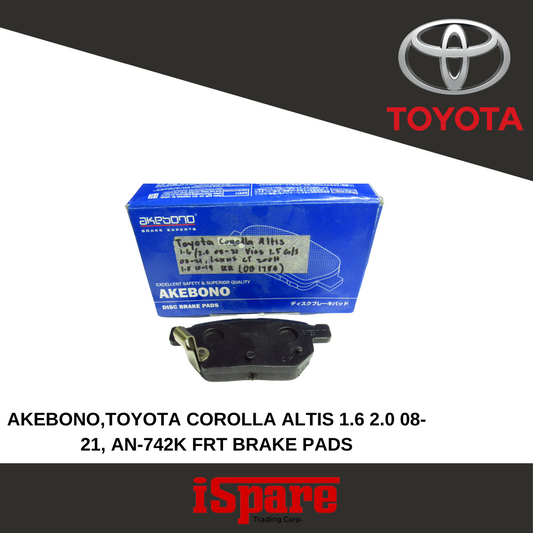 AKEBONO, TOYOTA COROLLA ALTIS 1.6 2.0 2008-21 FRT BRAKE PADS