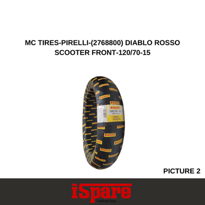MC TIRES-PIRELLI-(2768800) DIABLO ROSSO SCOOTER FRONT-120/70-15