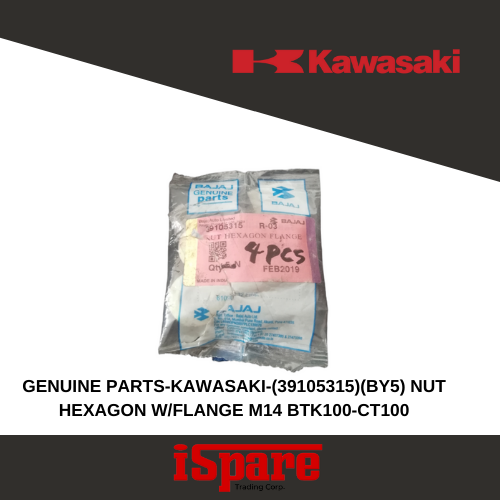 GENUINE PARTS-KAWASAKI-(39105315)(BY5) NUT HEXAGON W/FLANGE M14 BTK100-CT100