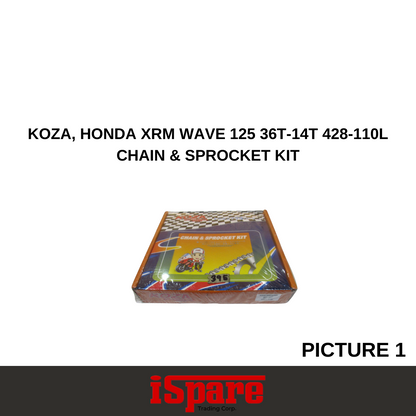 KOZA, HONDA XRM 36T-14T 428-110L CHAIN & SPROCKET KIT