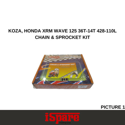 KOZA, HONDA XRM 36T-14T 428-110L CHAIN & SPROCKET KIT